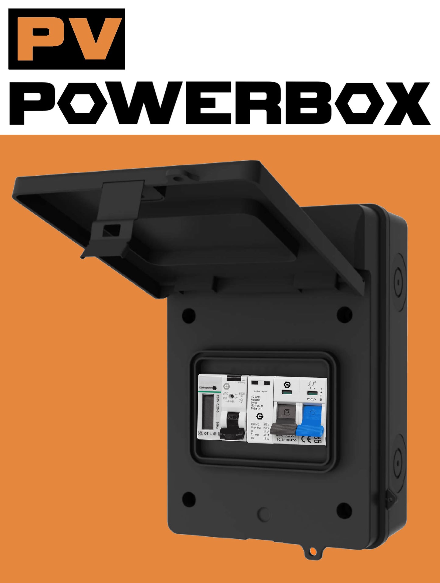 PV POWERBOX IP65 Black Metal Solar / EV Consumer Unit with Import/Export Meter, RCBO and SPD