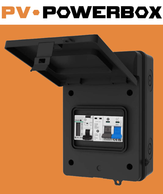 PV POWERBOX IP65 Black Metal Solar / EV Consumer Unit with Import/Export Meter, RCBO and SPD