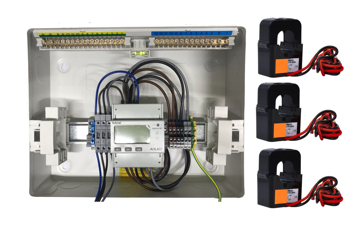 100A Three-Phase DIN Rail Metering Kit in Metal Enclosure