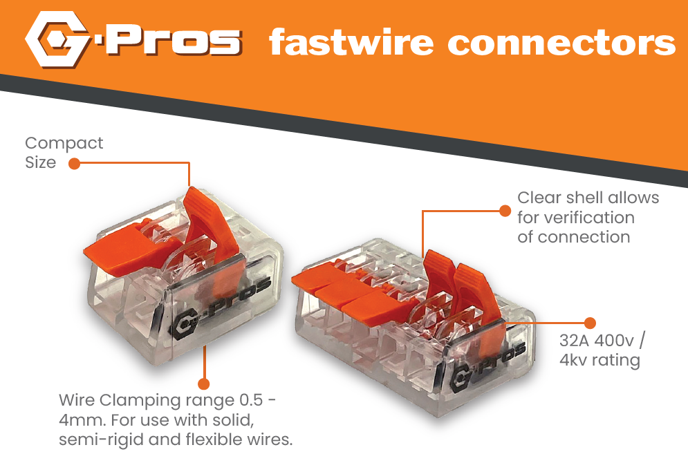 CLEARANCE - G-Pros 4mm lever connectors, 32A, 400V, clear shell, with test port