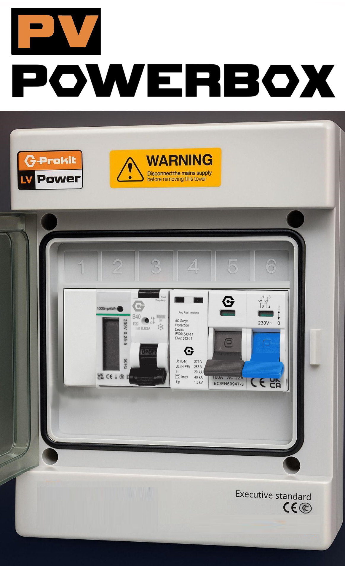 PV POWERBOX IP65 Grey Plastic Solar / EV Consumer Unit with MID approved Bi-Directional Import/Export Meter, RCBO and SPD