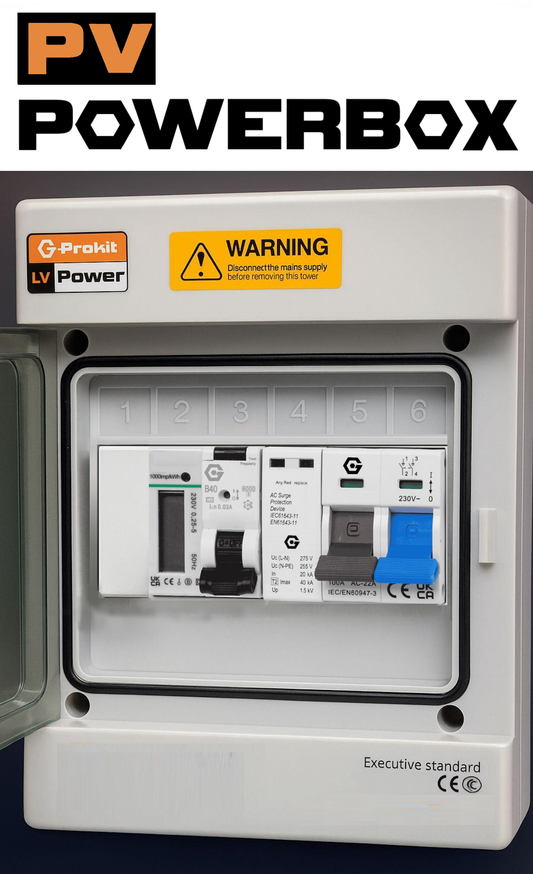 PV POWERBOX IP65 Grey Plastic Solar / EV Consumer Unit with MID approved Bi-Directional Import/Export Meter, RCBO and SPD