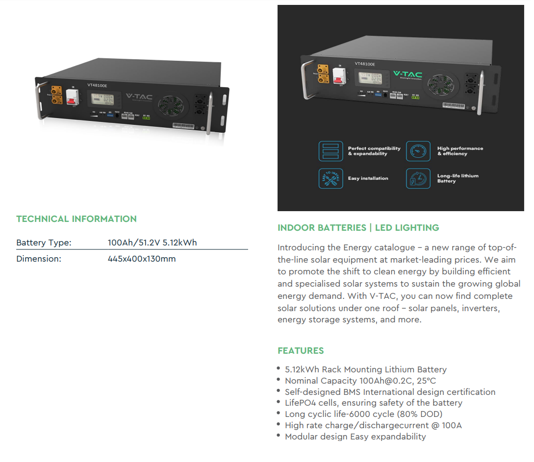 5.12kWh RACK MOUNTED LITHIUM BATTERY HYBRID ENERGY STORAGE SYSTEM