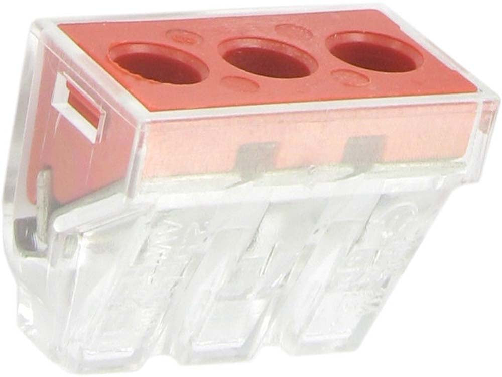 3 Conductor Push In clear connectors for solid and stranded wires - re-usable - 50 per pack