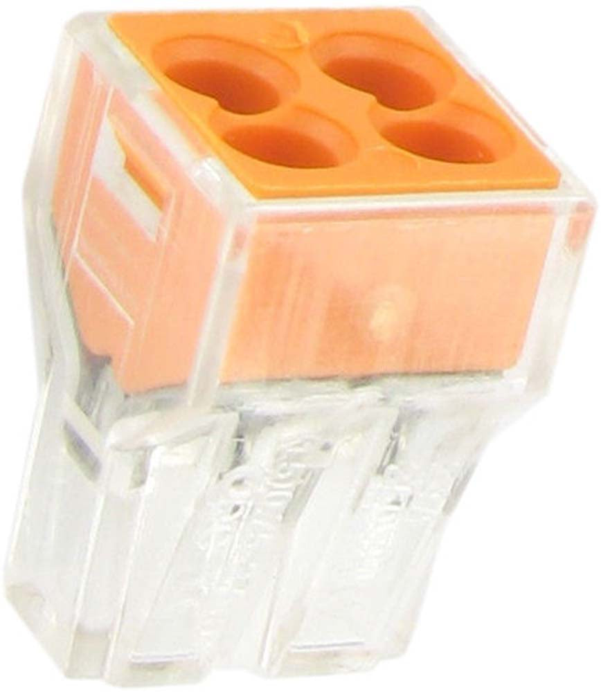 4 Conductor Push In clear connectors for solid and stranded wires re usable - 100 per pack